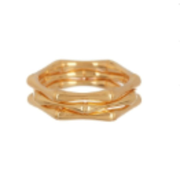 NWOT 14K Gold Plated Bamboo Stacking Rings - Set of 3 - Picture 1 of 5